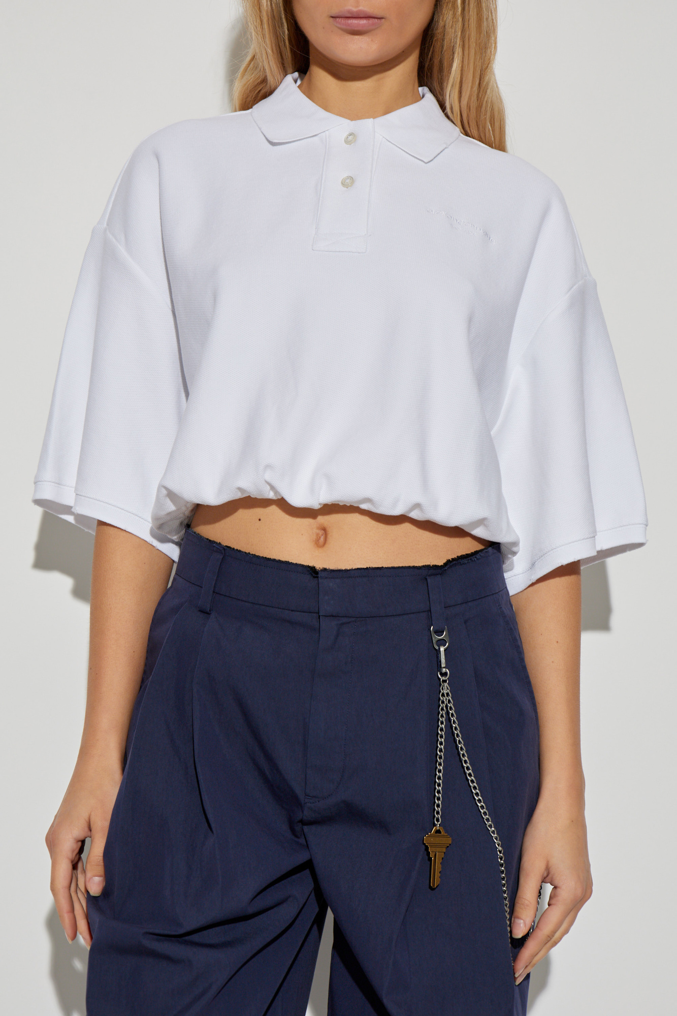 White Short polo shirt with embroidered logo T by Alexander